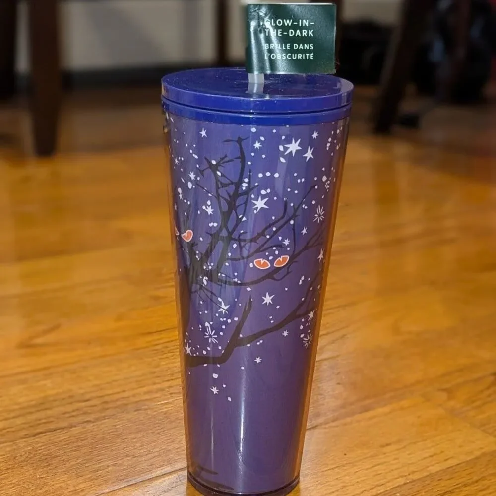 Starbucks Venti Halloween Purple Glow in the Dark‎ Coffee Tumbler Cup & Straw
